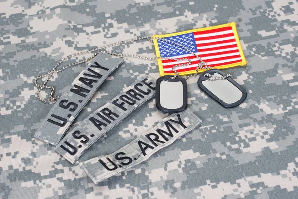 Military Branch Tapes Whith Flag Camouflage Uniform Background — Stock Photo, Image