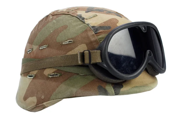 Nous Armée Casque Kevlar Avec Des Lunettes Isolées Sur Blanc — Photo