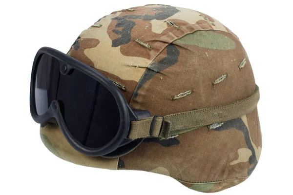 Army Kevlar Helmet Goggles Isolated White — Stock Photo, Image