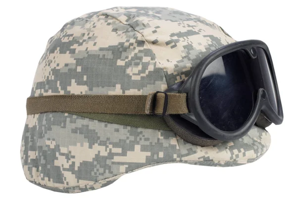 Nosotros Ejército Kevlar Casco Con Gafas Aisladas Blanco — Foto de Stock