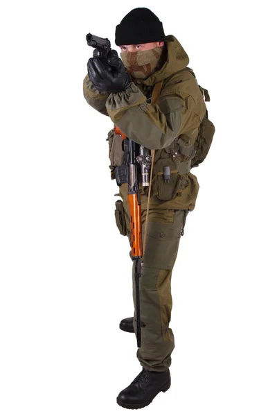 Scharfschütze Mit Svd Scharfschützengewehr Isoliert Auf Weißem Hintergrund — Stockfoto