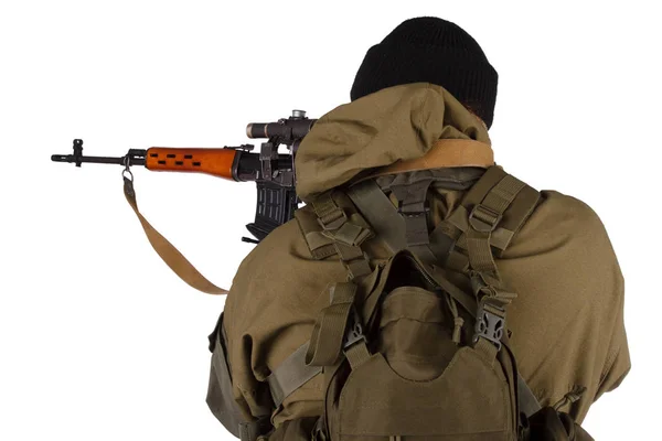 Sniper Met Svd Sniper Geweer Geïsoleerd Witte Achtergrond — Stockfoto