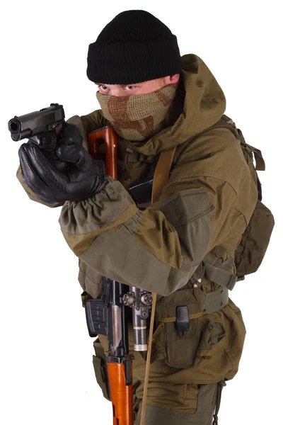 Sniper Met Svd Sniper Geweer Geïsoleerd Witte Achtergrond — Stockfoto