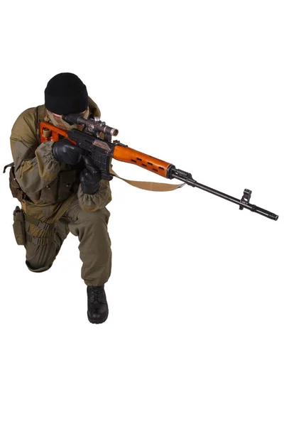 Sniper Med Svd Prickskyttegevär Isolerad Vit Bakgrund — Stockfoto