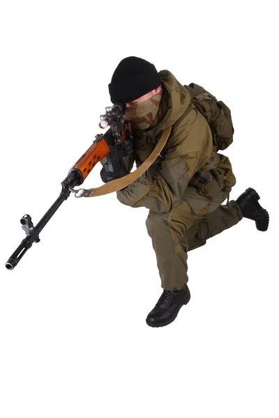 Sniper Met Svd Sniper Geweer Geïsoleerd Witte Achtergrond — Stockfoto