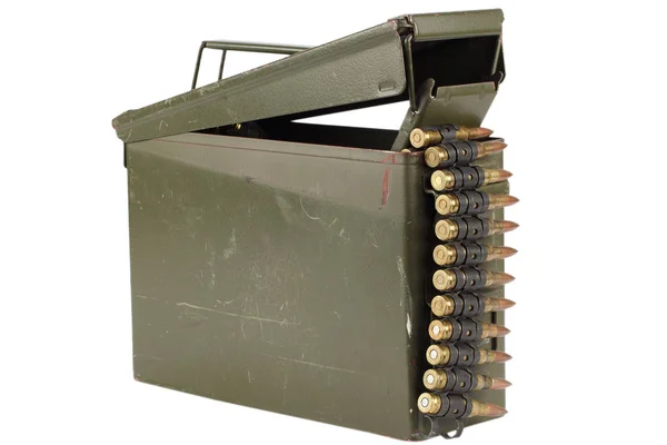 Cal Metal Ammo Can Ammunition Belt Isolated White — Stock Photo, Image