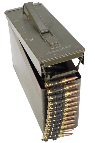 Green Ammo Box Ammunition Belt Isolated White Background — Stock Photo, Image