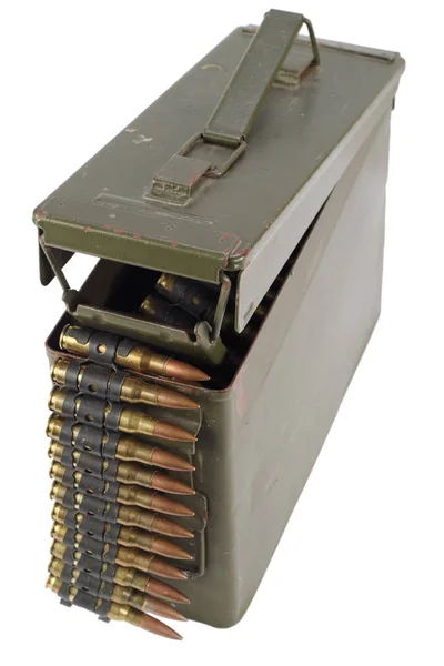 Green Ammo Box Ammunition Belt Isolated White Background — Stock Photo, Image