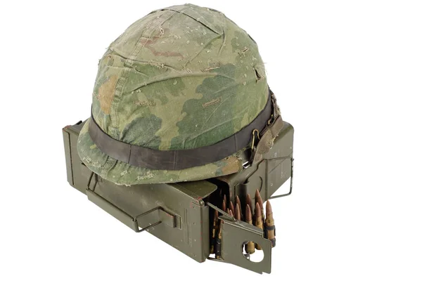 Army Ammo Box Ammunition Belt Helmet Isolated White Background — Stock Photo, Image