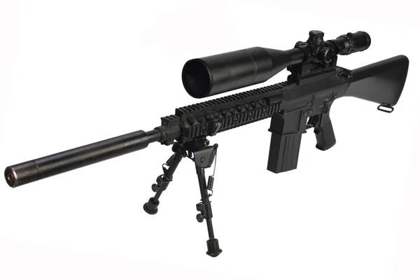Sniper Rifle Bipod Supressor Isolated White Background — Stock Photo, Image