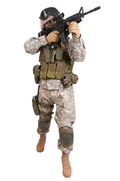 Soldat Américain Avec Fusil Sur Fond Blanc — Photo