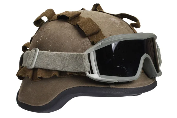 Kevlar Helmu Maskovací Obal Ochranné Brýle Izolovaných Bílém — Stock fotografie