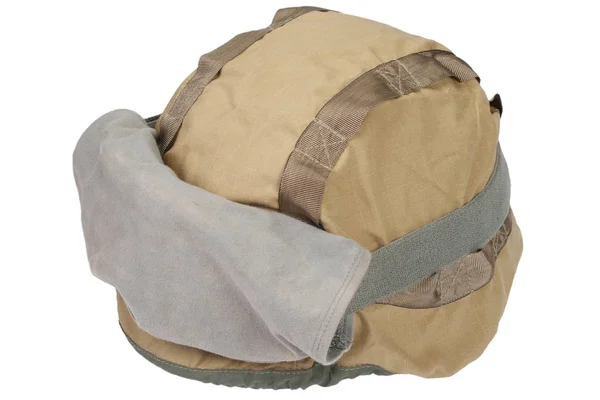 Кевларовый Шлем Камуфляжной Крышкой Защитными Очками Изолированными Белом — стоковое фото