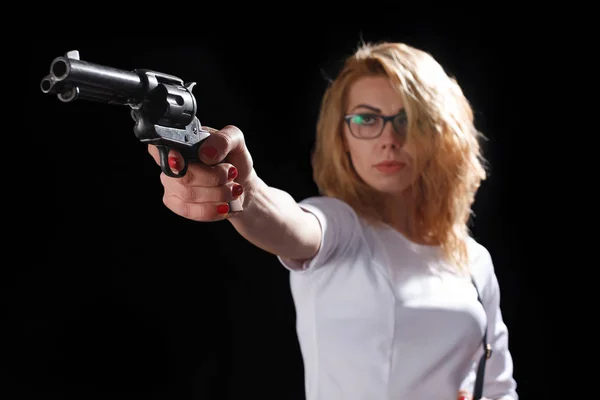 Mujer Con Pistola Negro — Foto de Stock