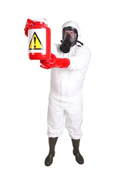 Man Hazardous Materials Suit Isolated White Background — Stock Photo, Image