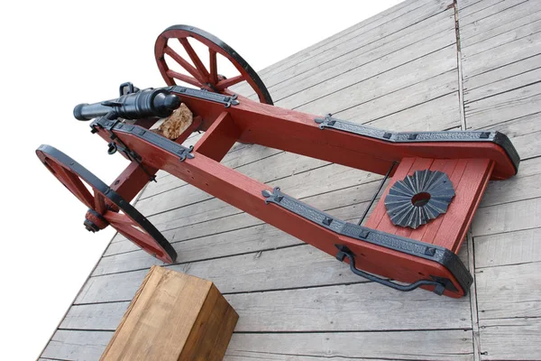 Old Vintage Gunpowder Cannon Wooden Deck — Stock Photo, Image