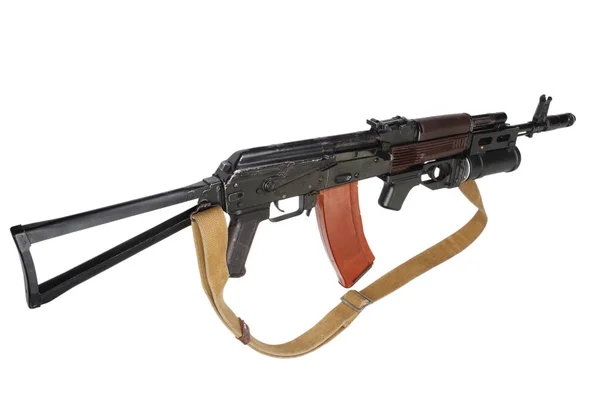 Kalashnikov Met Onder Vat Granaatwerper Geïsoleerd Wit — Stockfoto