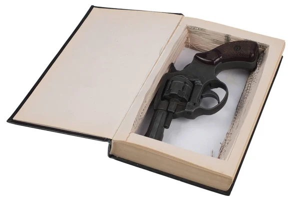 Pistola Revolver Nascosta Libro Isolato Sfondo Bianco — Foto Stock