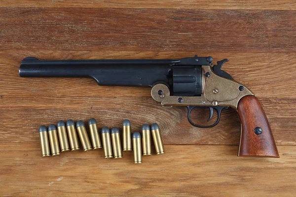 Smith Wesson Single Action Revolver Isolated Wooden Background — Stock Photo, Image