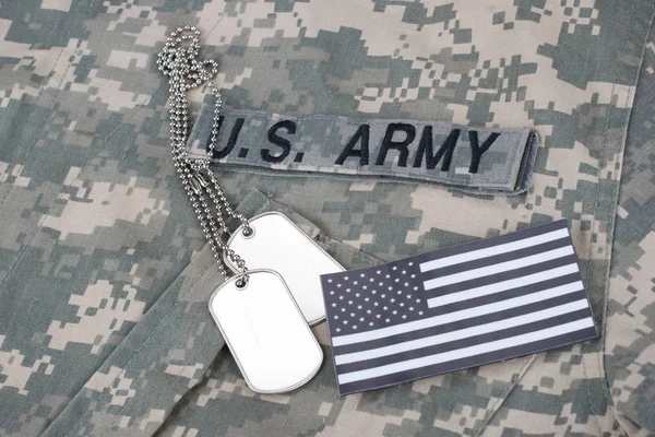 Parche Bandera Estadounidense Con Etiqueta Perro Fondo Uniforme Combate Del — Foto de Stock