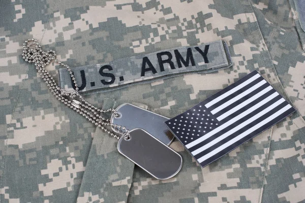 Parche Bandera Estadounidense Con Etiqueta Perro Fondo Uniforme Combate Del — Foto de Stock