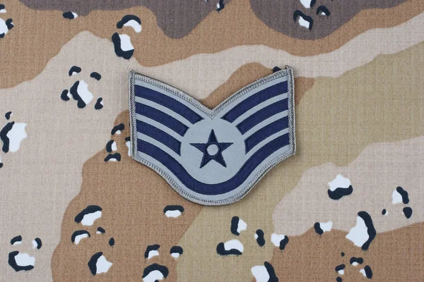 Maj 2018 Air Force Överfurir Rank Patch Öken Kamouflage Uniform — Stockfoto