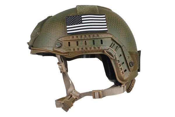 Army Kevlar Helm Mit Infrarot Lasche Flagge Isoliert Auf Weiß — Stockfoto