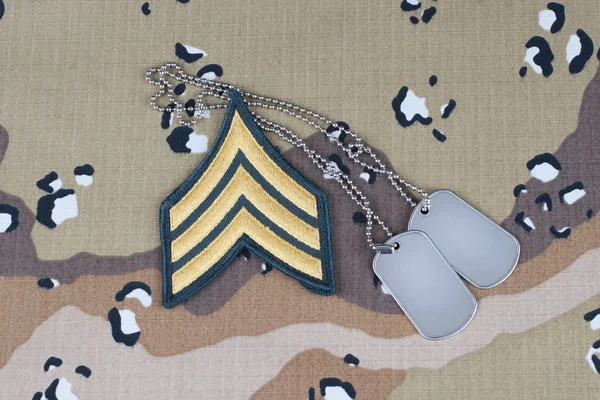 May 2018 Army Sergeant Rank Patch Dog Tags Desert Camouflage — Stock Photo, Image