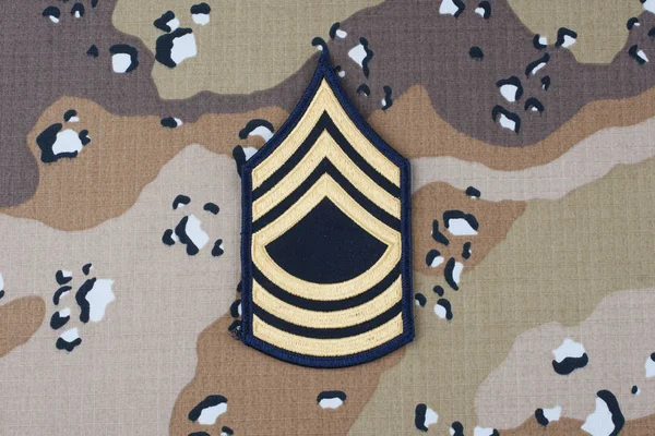 May 2018 Army Master Sergeant Rank Patch Desert Camouflage Uniform — Stock Photo, Image