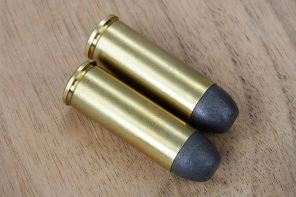 Black Powder Revolver Rounds Cal Dating 1872 Wooden Background — Stock Photo, Image