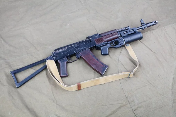 Kalashnikov Con Lanzagranadas Subbarril Sobre Fondo Lona — Foto de Stock