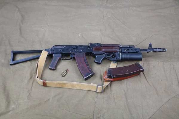 Kalashnikov Con Lanzagranadas Subbarril Sobre Fondo Lona —  Fotos de Stock