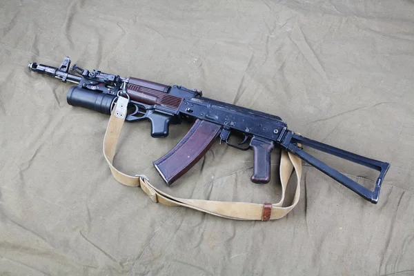 Kalashnikov Con Lanciagranate Sottocanna Sfondo Tela — Foto Stock