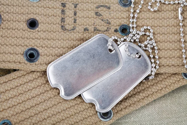 Blank Dog Tags Army Uniform World War Two Era Background — Stock Photo, Image