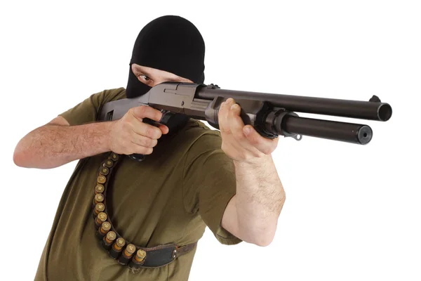 Robber Black Mask Shotgun Isolated — Stock Photo, Image