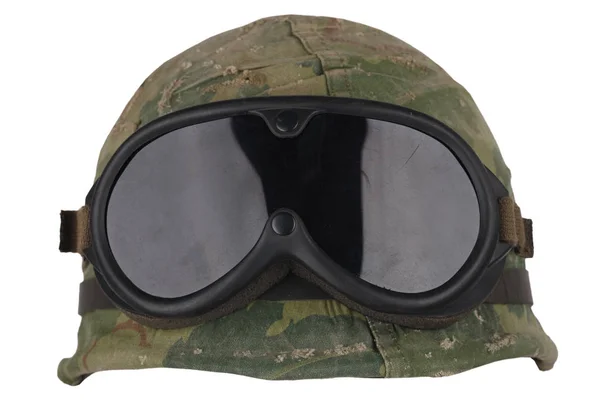 Casque Armée Américaine Période Guerre Vietnam Avec Des Lunettes Couverture — Photo