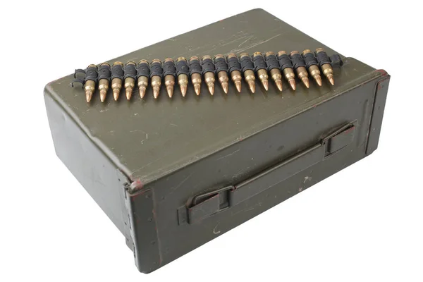 Army Ammo Box Ammunition Belt Isolated White Background — Stock Photo, Image