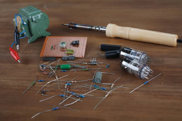 Soldering Iron Yourself Concept Vintage Retro Electronic Components — Stock Photo, Image