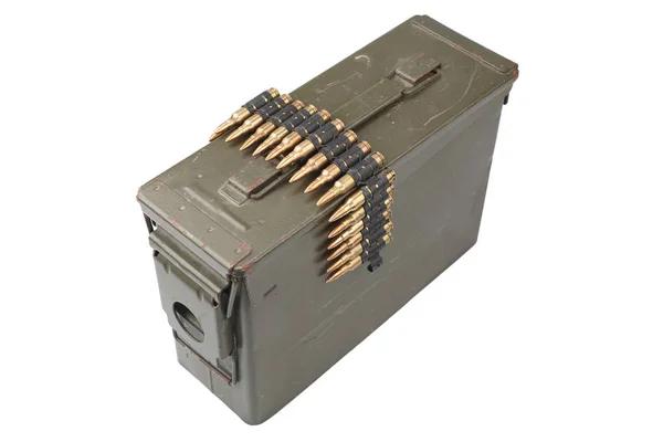 Army Ammo Box Ammunition Belt Isolated White Background — Stock Photo, Image