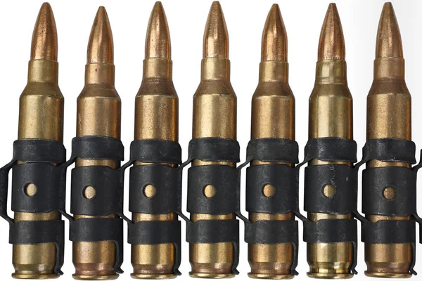56Mm Nato Ammunition Bälte Vit Bakgrund — Stockfoto