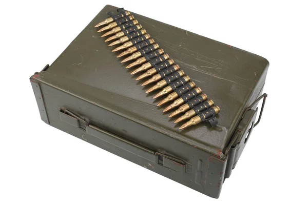 Army Ammo Box Ammunition Belt Isolated White Background — Stock Photo, Image
