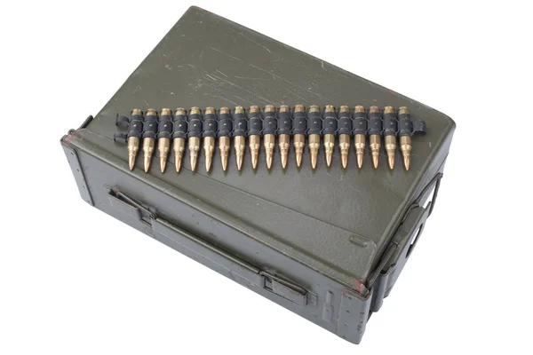 Army Ammo Box Ammunition Belt Isolated White Background — Stock Photo, Image