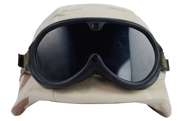 Army Kevlar Helmet Goggles Camoflage Cover Isolated White Background — Stock Photo, Image