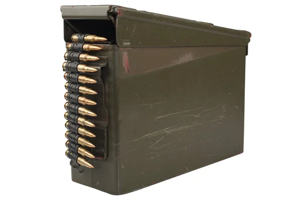 Oss Armén Ammo Låda Med Ammunition Bälte Isolerad Vit Bakgrund — Stockfoto