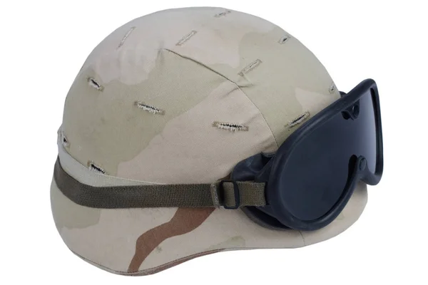 Armádní Kevlar Helmu Brýle Používaný Švédskou Cover Izolovaných Bílém Pozadí — Stock fotografie