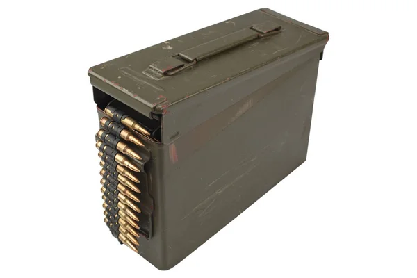 Army Ammo Box Ammunition Belt Isolated White Background — Stock Photo, Image