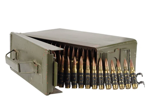 Cal Metal Ammo Can Ammunition Belt Isolated White — Stock Photo, Image