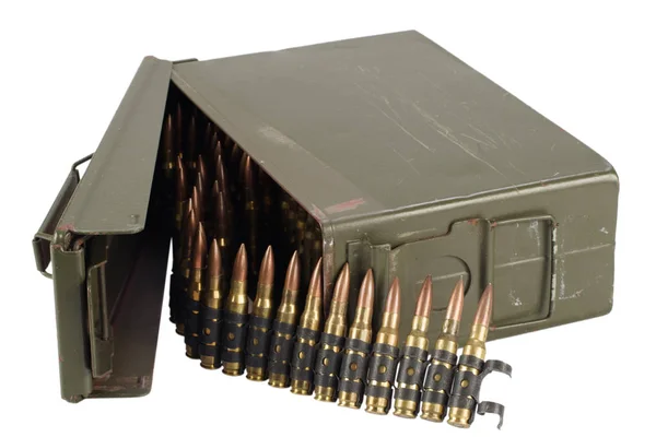 Cal Metal Ammo Can Ammunition Belt Isolated White — Stock Photo, Image