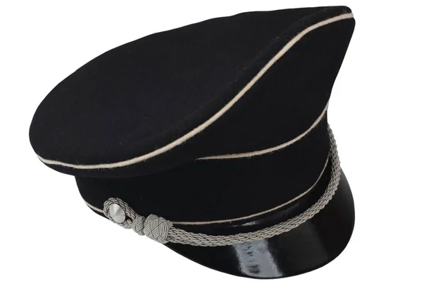 Black Forage Cap Silver Cord Isolated White — Stock Photo, Image