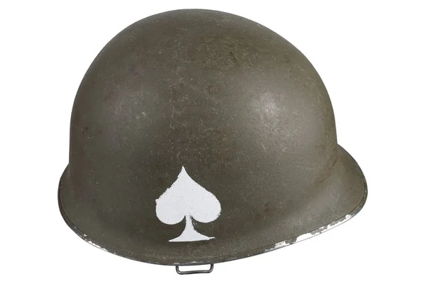 Army Ww2 Period Helmet Ace Spades Emblem Isolated White Background — Stock Photo, Image